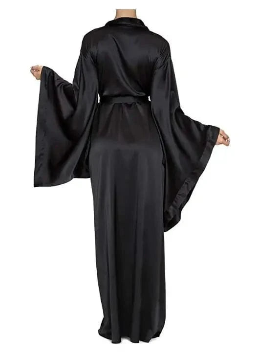 2019 New Solid Robes Women Black Red Long Sleeve Nightgown Ladies Girls Silk Satin Smooth Spring Lace Sleepwear Female Bathrobe - A-1 Thread Vault
