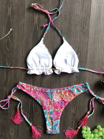 2022 Sexy Bikini Floral Print Swimwear String Bikini Set Push Up Swimsuit Bikinis Women Biquini Beach Bathing Suit Women - A-1 Thread Vault