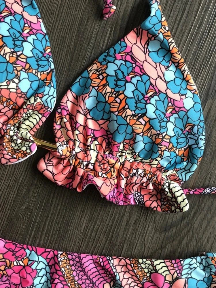 2022 Sexy Bikini Floral Print Swimwear String Bikini Set Push Up Swimsuit Bikinis Women Biquini Beach Bathing Suit Women - A-1 Thread Vault