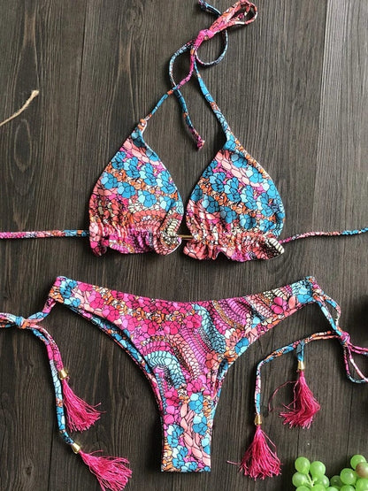 2022 Sexy Bikini Floral Print Swimwear String Bikini Set Push Up Swimsuit Bikinis Women Biquini Beach Bathing Suit Women - A-1 Thread Vault