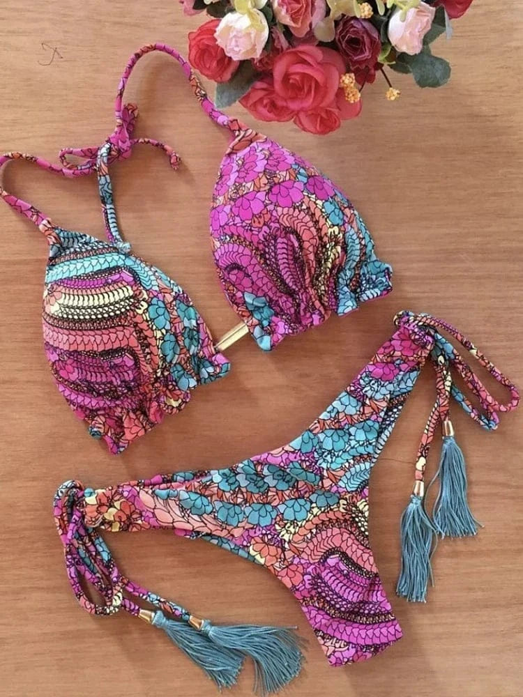 2022 Sexy Bikini Floral Print Swimwear String Bikini Set Push Up Swimsuit Bikinis Women Biquini Beach Bathing Suit Women - A-1 Thread Vault