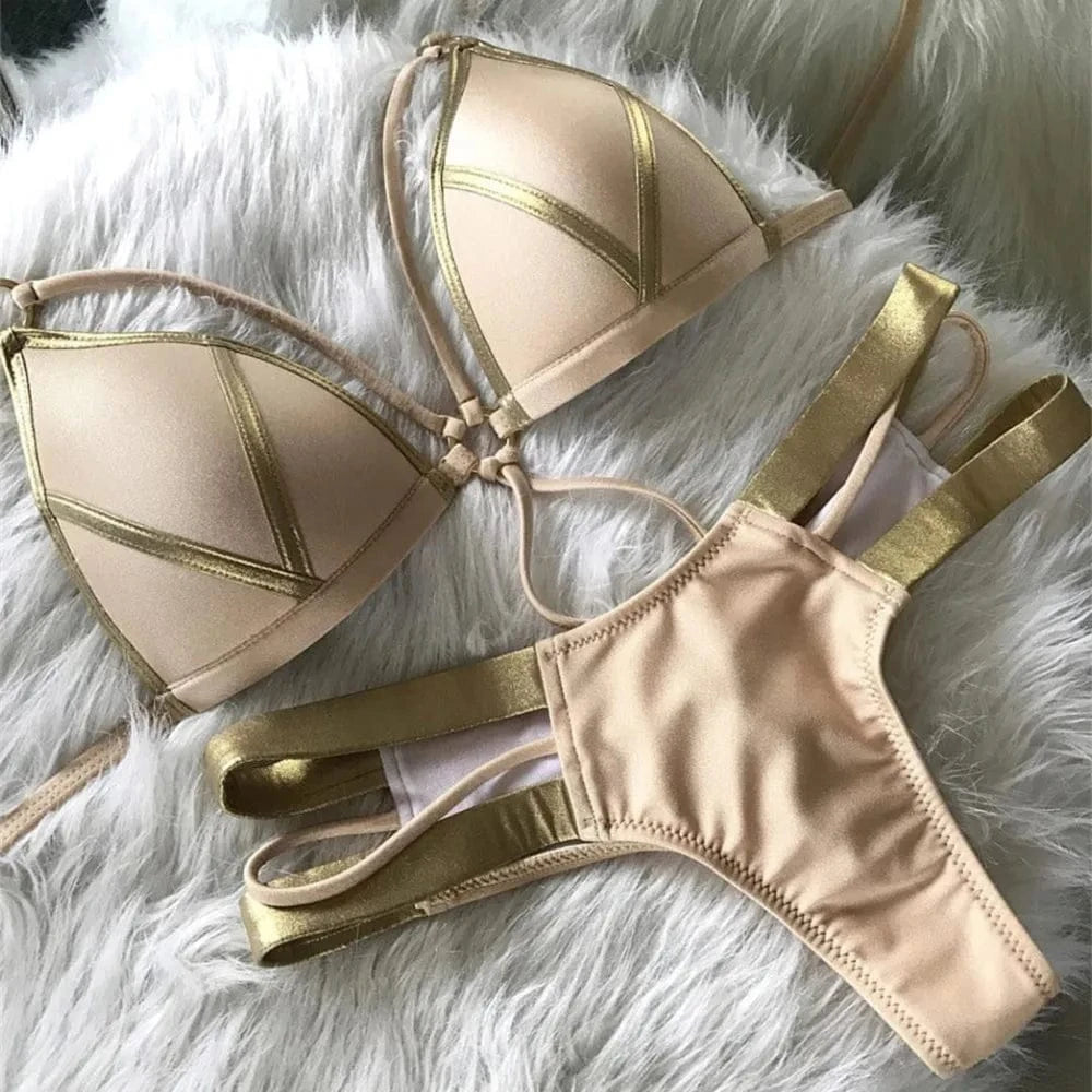 2023 Gold Stamping Women Bikini Set Sexy Padded Women Swimsuit Push Up Bikini Swimwear Summer Beachwear Brazil Bathing Suit - A-1 Thread Vault