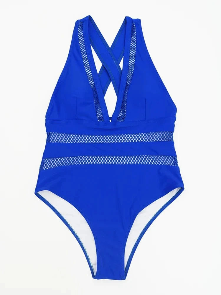 2023 New Sexy Mesh Patchwork Swimwear Women One Piece Swimsuit Female Deep V-neck Bathing Suit Beach Wear Push Up Monokini Swim - A-1 Thread Vault