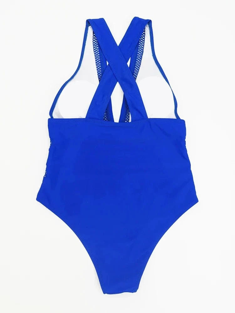 2023 New Sexy Mesh Patchwork Swimwear Women One Piece Swimsuit Female Deep V-neck Bathing Suit Beach Wear Push Up Monokini Swim - A-1 Thread Vault
