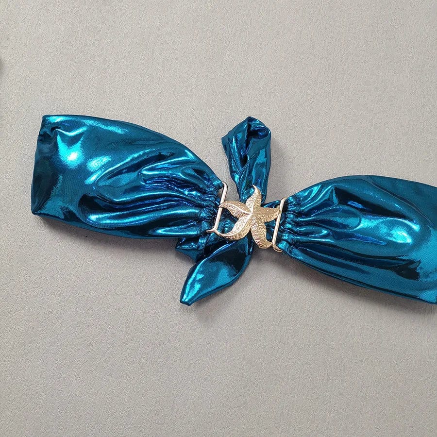 2024 Gem Blue Glossy Bikini Women's Clothing Swimsuit Summer Beach Vacation Outfits Thong Bathing Suit Bandeau Backless Swimwear - A-1 Thread Vault