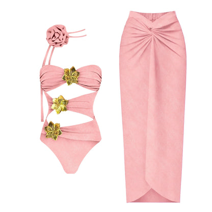 2024 High Quality One Piece Swimsuit Floral Ruffle Printed Push Up Women Bikini Set Swimwear Slimming Bathing Suit Beach Wear - A-1 Thread Vault