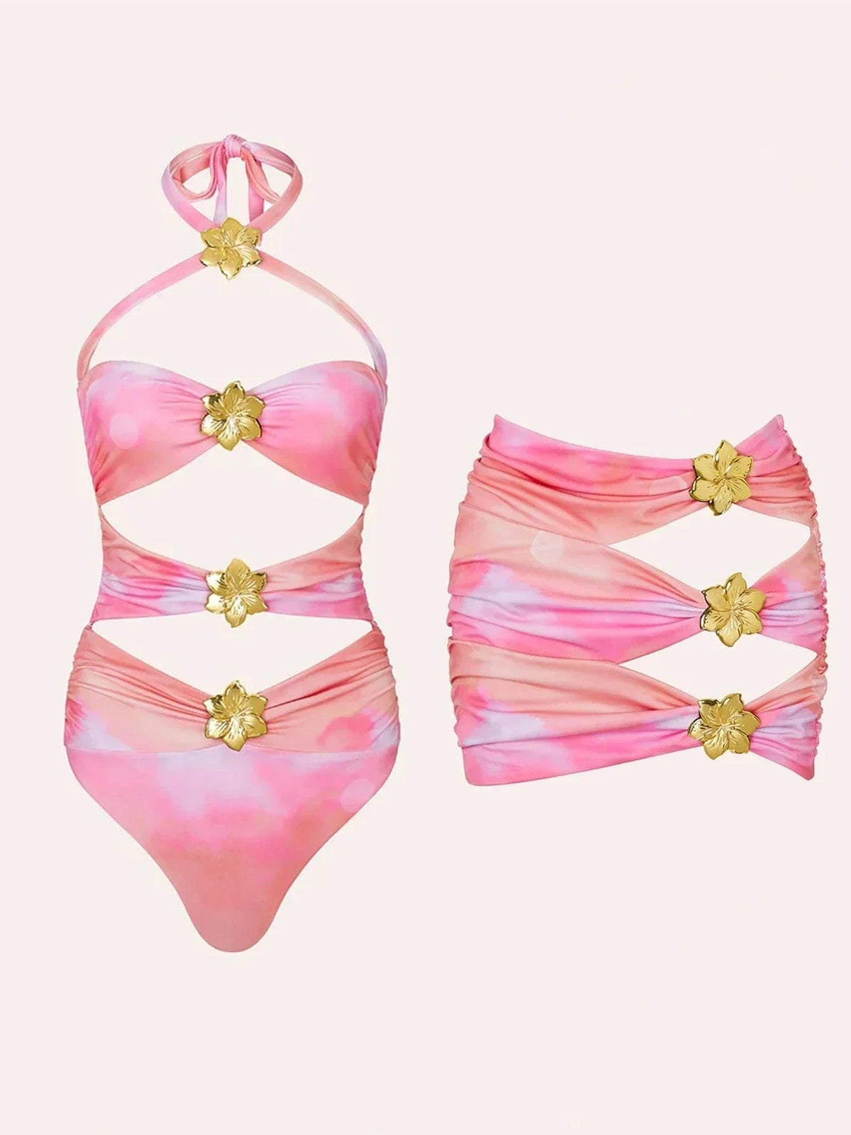 2024 High Quality One Piece Swimsuit Floral Ruffle Printed Push Up Women Bikini Set Swimwear Slimming Bathing Suit Beach Wear - A-1 Thread Vault