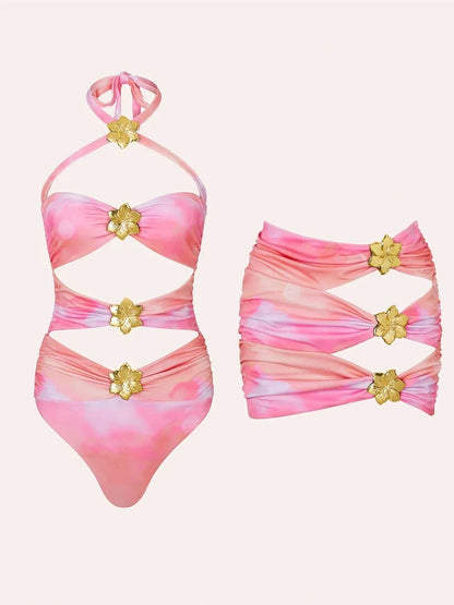 2024 High Quality One Piece Swimsuit Floral Ruffle Printed Push Up Women Bikini Set Swimwear Slimming Bathing Suit Beach Wear - A-1 Thread Vault