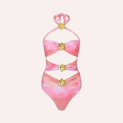 2024 High Quality One Piece Swimsuit Floral Ruffle Printed Push Up Women Bikini Set Swimwear Slimming Bathing Suit Beach Wear - A-1 Thread Vault