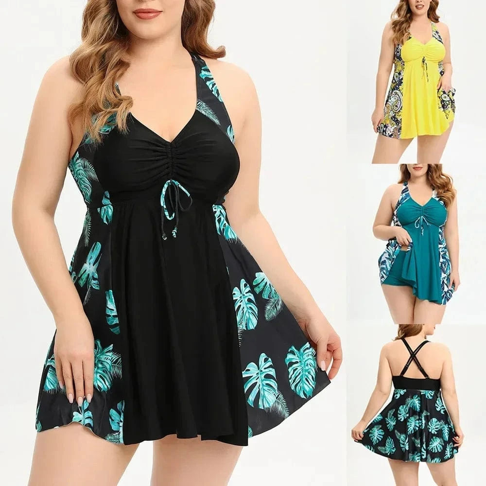 2024 Print Patchwork Tankini Swimsuits Plus Size Swimwear Women High Waist Swimsuit Female Push Up Bathing Suits Skirt Beachwear - A-1 Thread Vault