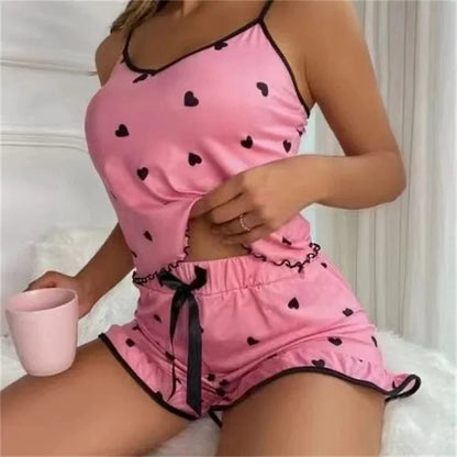 2024 Summer Pajama Set Large Size Vest Shorts Women's Suspenders Soft Casual Cute Printed Women pajamas set - A-1 Thread Vault