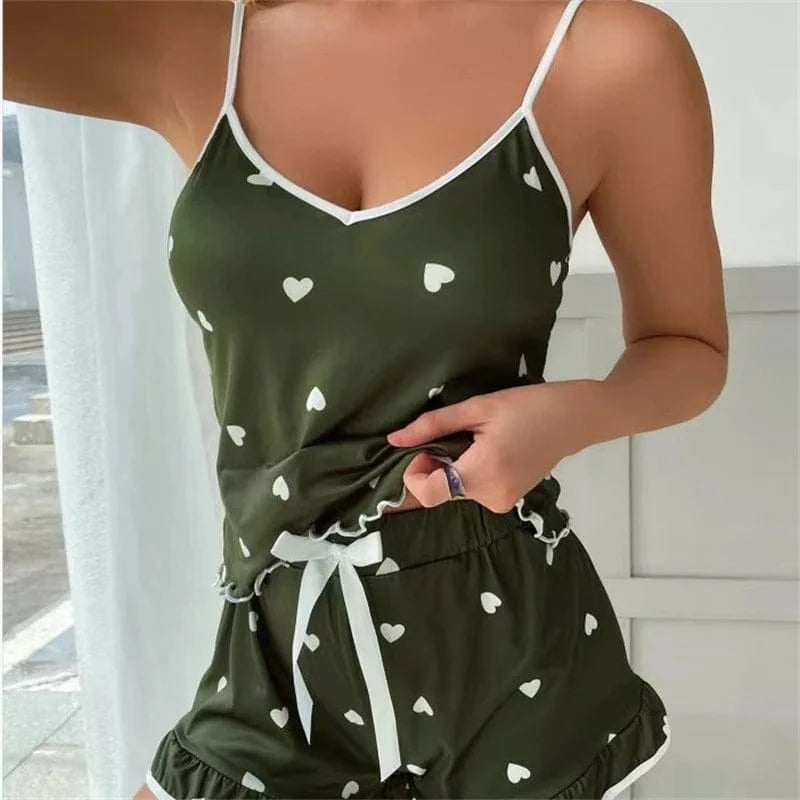 2024 Summer Pajama Set Large Size Vest Shorts Women's Suspenders Soft Casual Cute Printed Women pajamas set - A-1 Thread Vault