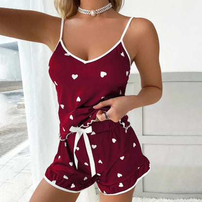 2024 Summer Pajama Set Large Size Vest Shorts Women's Suspenders Soft Casual Cute Printed Women pajamas set - A-1 Thread Vault