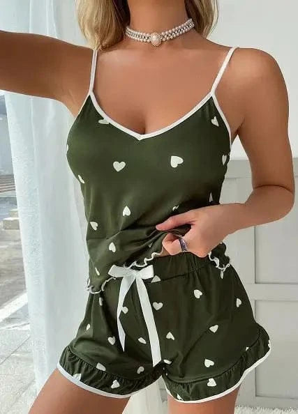 2024 Summer Pajama Set Large Size Vest Shorts Women's Suspenders Soft Casual Cute Printed Women pajamas set - A-1 Thread Vault