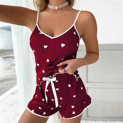2024 Summer Pajama Set Large Size Vest Shorts Women's Suspenders Soft Casual Cute Printed Women pajamas set - A-1 Thread Vault