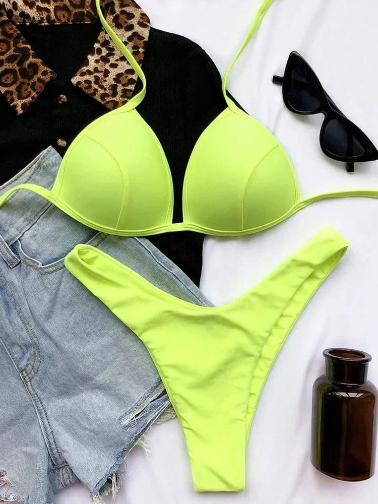 2025 Halter Bra Cup Bikini Sexy Swimsuit Female White Swimwear Women Push up Bikini set Brazilian Bathing Suit Bandeau Swim suit - A-1 Thread Vault