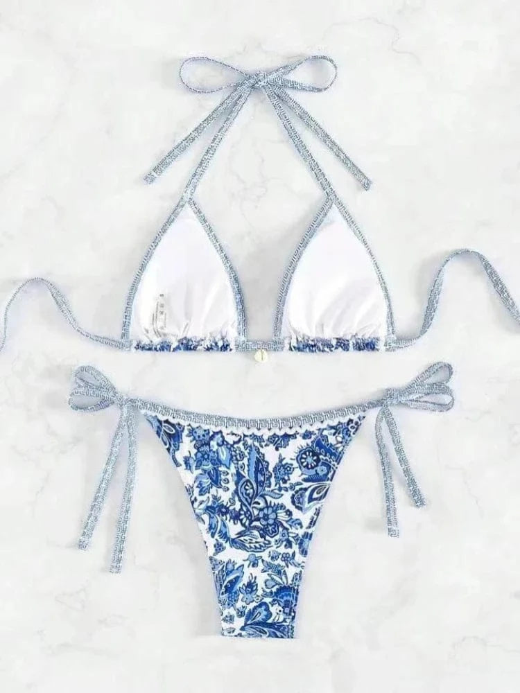 2025 Halter String Triangle Two Piece Bikini Women Swimwear Female Swimsuit Bathers Bathing Swimming Suit Beachwear Summer - A-1 Thread Vault