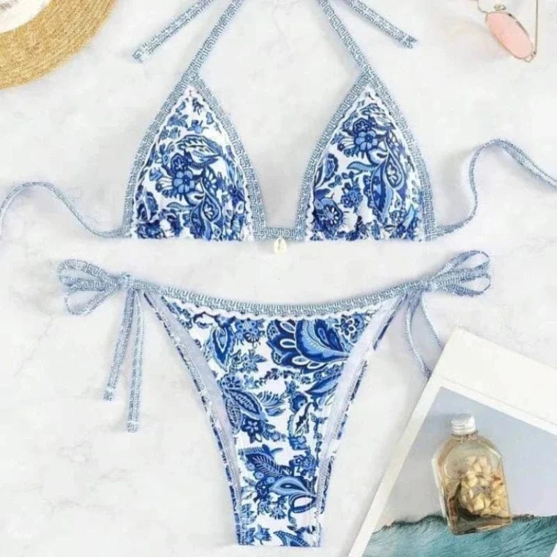 2025 Halter String Triangle Two Piece Bikini Women Swimwear Female Swimsuit Bathers Bathing Swimming Suit Beachwear Summer - A-1 Thread Vault