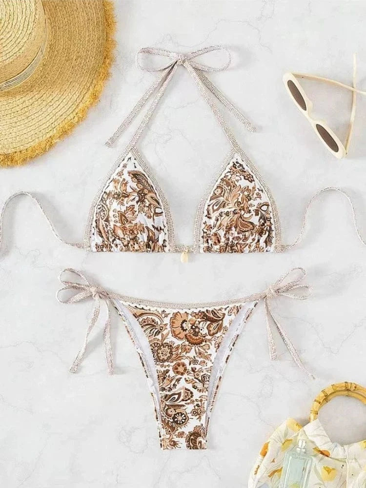2025 Halter String Triangle Two Piece Bikini Women Swimwear Female Swimsuit Bathers Bathing Swimming Suit Beachwear Summer - A-1 Thread Vault