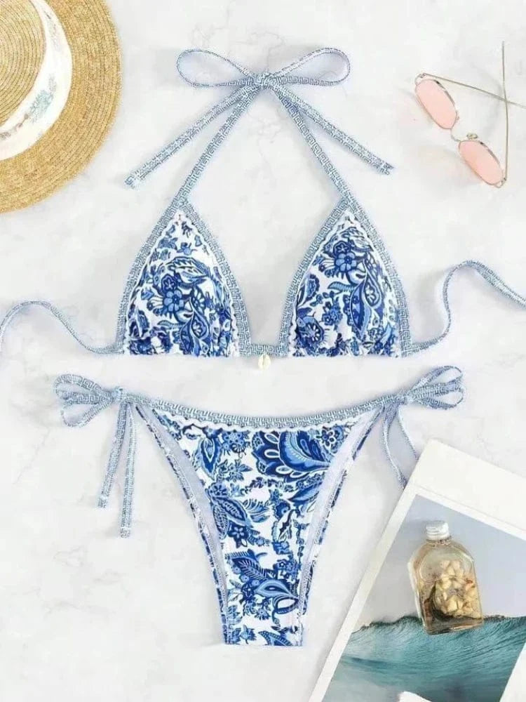2025 Halter String Triangle Two Piece Bikini Women Swimwear Female Swimsuit Bathers Bathing Swimming Suit Beachwear Summer - A-1 Thread Vault