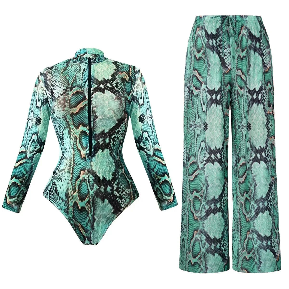 2025 Mesh Swimsuit with Long Sleeves Sexy One Piece Slimming Bathing Suit with Skirt & Long Pants Bodysuit Smart Beach Clothes - A-1 Thread Vault