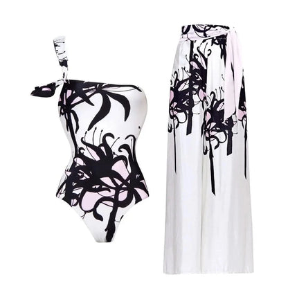 2025 New Arrival Push Up One Piece Swimsuit Ruffle Beach Wear Swimwear Women Wrap Skirt Swimsuit Cover Up Sexy Sarong Plage - A-1 Thread Vault