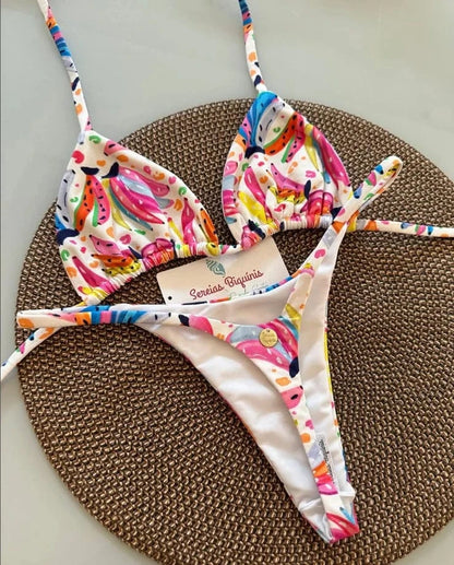 2025 New Sexy Prints Mciro Bikini Set Women Holiday Swimsuit Lace-up Swimwear 2 Piece Set Backless Biquine Brasileiro Beachwear - A-1 Thread Vault