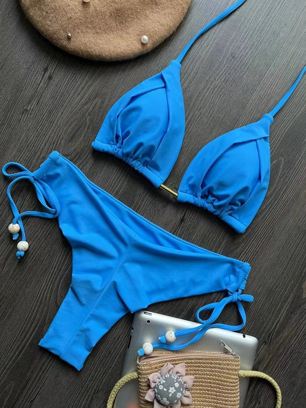 2025 New Sexy Triangle Bathing Suit for Women Brazilian Bikinis Halter Swimwear Push Up Swimsuit Metal Chain Beach Bikini Set - A-1 Thread Vault