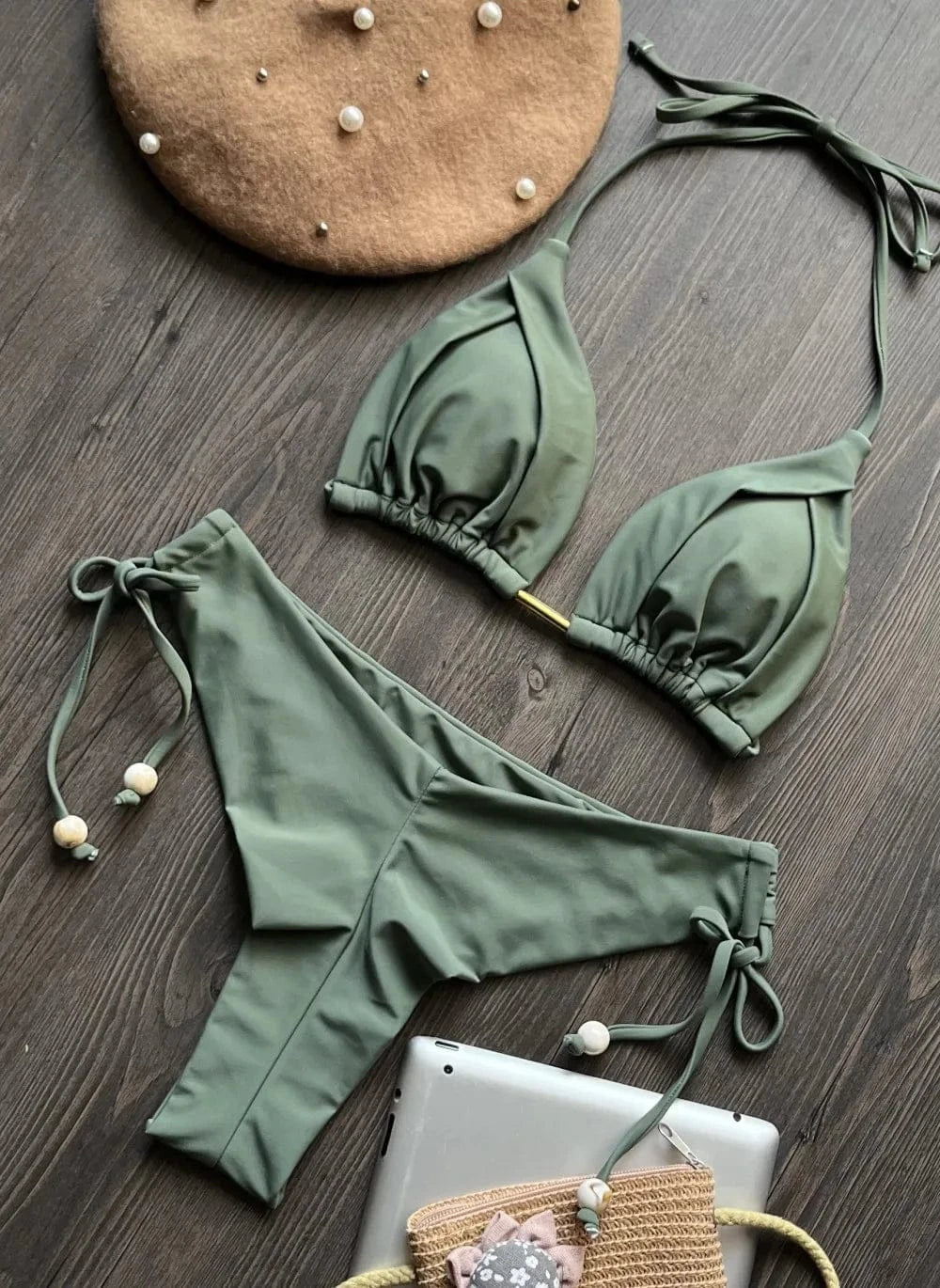 2025 New Sexy Triangle Bathing Suit for Women Brazilian Bikinis Halter Swimwear Push Up Swimsuit Metal Chain Beach Bikini Set - A-1 Thread Vault
