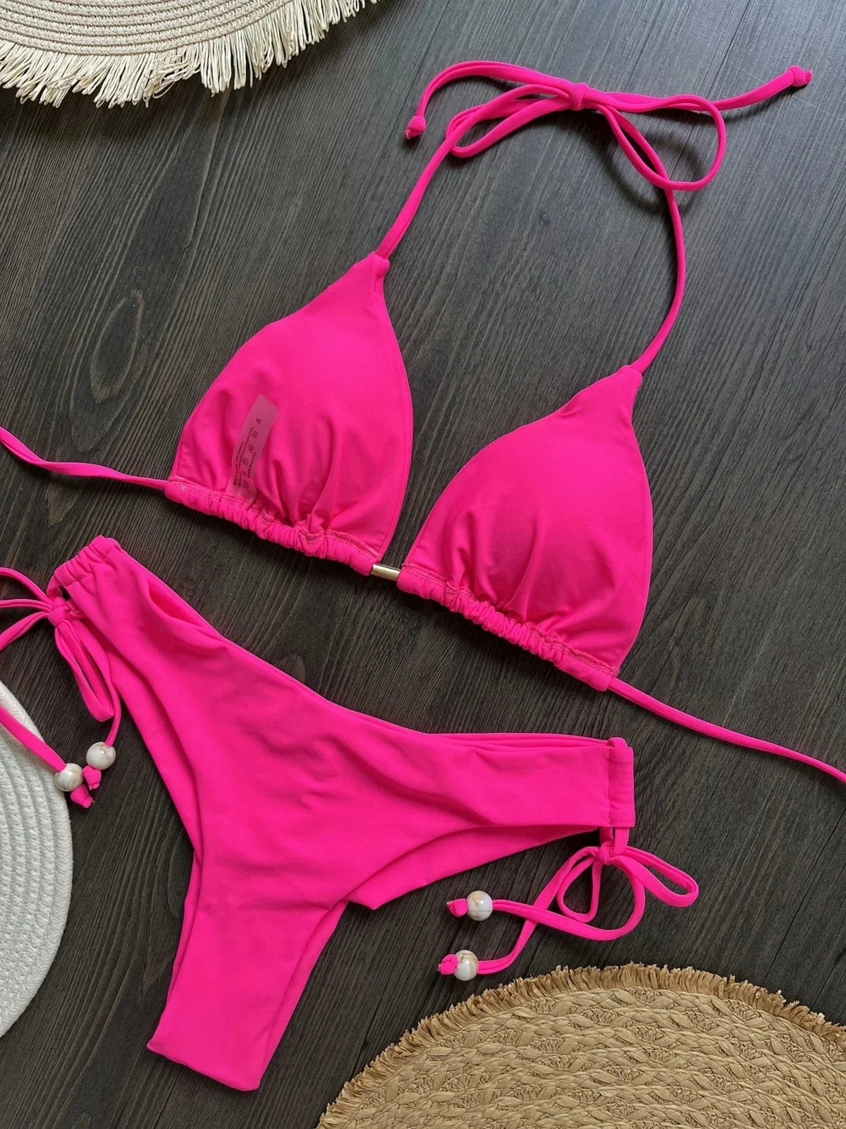 2025 New Sexy Triangle Bathing Suit for Women Brazilian Bikinis Halter Swimwear Push Up Swimsuit Metal Chain Beach Bikini Set - A-1 Thread Vault