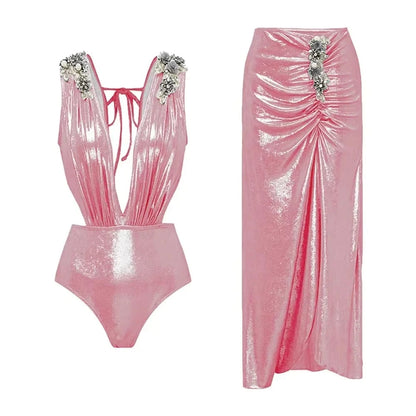 2025 New Swimsuit High-End Design 2/3Pcs Floral Print Ruffle Slimming Holiday Sexy Hot Spring One Piece Swimsuit for Women - A-1 Thread Vault