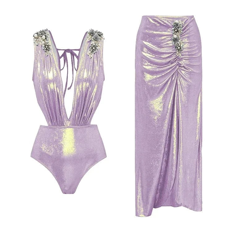 2025 New Swimsuit High-End Design 2/3Pcs Floral Print Ruffle Slimming Holiday Sexy Hot Spring One Piece Swimsuit for Women - A-1 Thread Vault