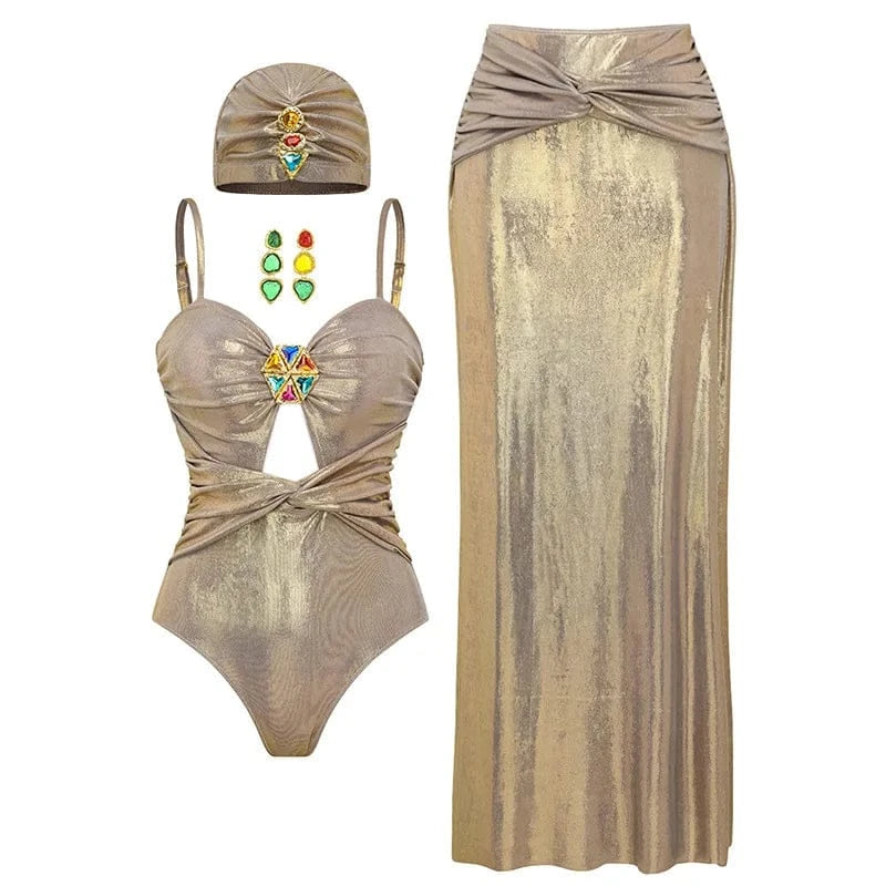 2025 New Swimsuit High-End Design 2/3Pcs Floral Print Ruffle Slimming Holiday Sexy Hot Spring One Piece Swimsuit for Women - A-1 Thread Vault