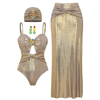 2025 New Swimsuit High-End Design 2/3Pcs Floral Print Ruffle Slimming Holiday Sexy Hot Spring One Piece Swimsuit for Women - A-1 Thread Vault