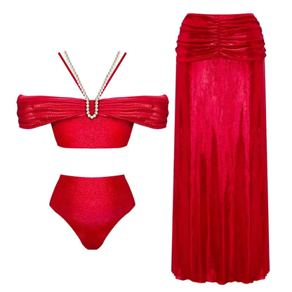 2025 New Swimsuit High-End Design 2/3Pcs Floral Print Ruffle Slimming Holiday Sexy Hot Spring One Piece Swimsuit for Women - A-1 Thread Vault