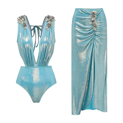 2025 New Swimsuit High-End Design 2/3Pcs Floral Print Ruffle Slimming Holiday Sexy Hot Spring One Piece Swimsuit for Women - A-1 Thread Vault
