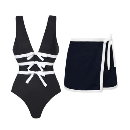 2025 Sexy Women's Swimsuit New Strapless Simple One-piece Swimwear with Shorts Two-piece Set Sliming Bodysuit Beachwear Monokini - A-1 Thread Vault