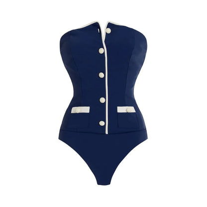 2025 Sexy Women's Swimsuit New Strapless Simple One-piece Swimwear with Shorts Two-piece Set Sliming Bodysuit Beachwear Monokini - A-1 Thread Vault
