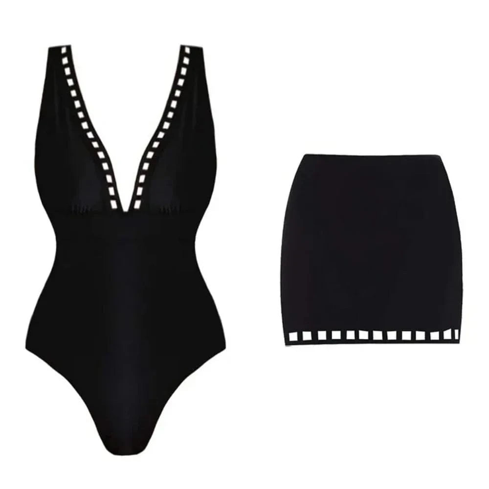 2025 Sexy Women's Swimsuit New Strapless Simple One-piece Swimwear with Shorts Two-piece Set Sliming Bodysuit Beachwear Monokini - A-1 Thread Vault