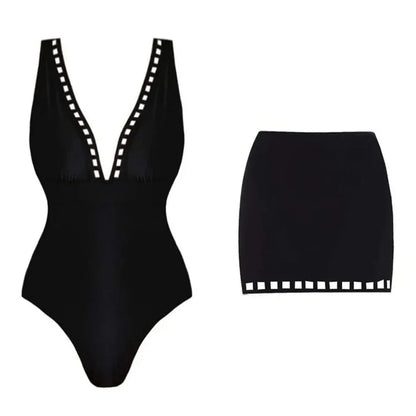2025 Sexy Women's Swimsuit New Strapless Simple One-piece Swimwear with Shorts Two-piece Set Sliming Bodysuit Beachwear Monokini - A-1 Thread Vault