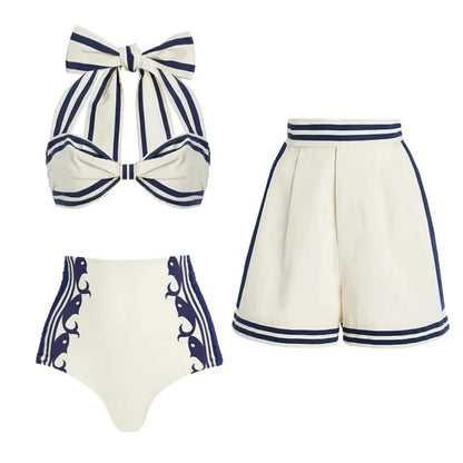 2025 Sexy Women's Swimsuit New Strapless Simple One-piece Swimwear with Shorts Two-piece Set Sliming Bodysuit Beachwear Monokini - A-1 Thread Vault