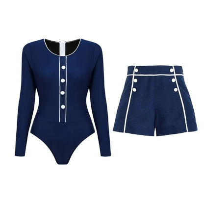 2025 Sexy Women's Swimsuit New Strapless Simple One-piece Swimwear with Shorts Two-piece Set Sliming Bodysuit Beachwear Monokini - A-1 Thread Vault
