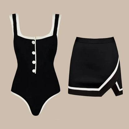 2025 Sexy Women's Swimsuit New Strapless Simple One-piece Swimwear with Shorts Two-piece Set Sliming Bodysuit Beachwear Monokini - A-1 Thread Vault