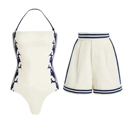 2025 Sexy Women's Swimsuit New Strapless Simple One-piece Swimwear with Shorts Two-piece Set Sliming Bodysuit Beachwear Monokini - A-1 Thread Vault