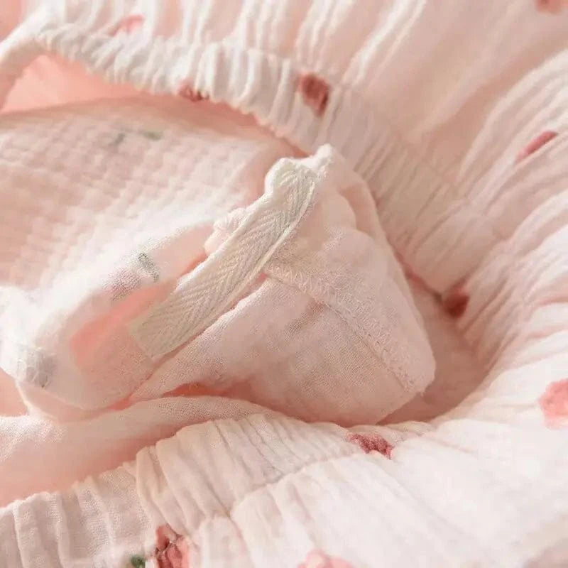 2025 Summer Ladies Short-sleeved Shorts Pajamas Set 100% Cotton Crepe Cloth Thin Home Service Two-piece Spring And Autumn Loose - A-1 Thread Vault