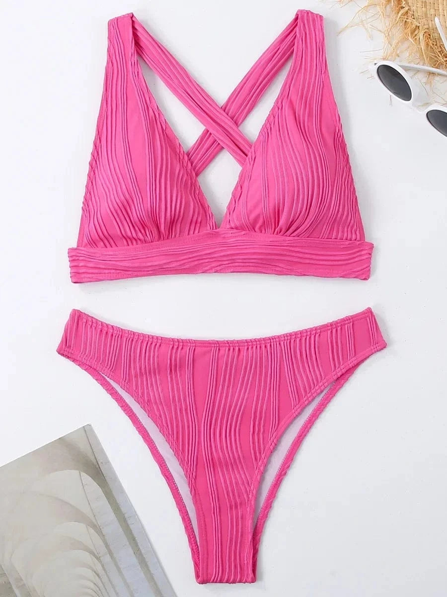2025 Wrinkled Crinkled Bikini Women Swimwear Female Swimsuit Two-pieces Bikini Set High Cut Bathing Suit Swim Beach Wear Lady - A-1 Thread Vault