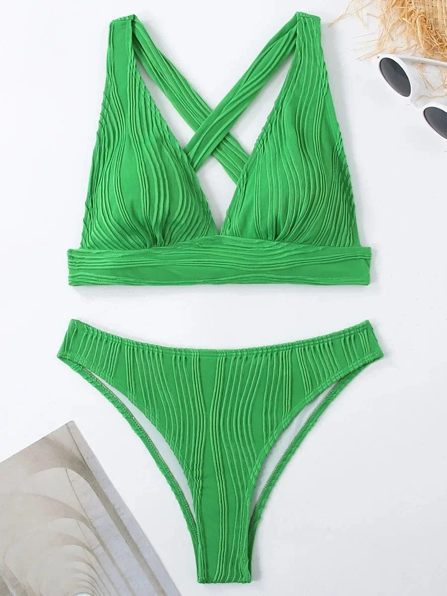 2025 Wrinkled Crinkled Bikini Women Swimwear Female Swimsuit Two-pieces Bikini Set High Cut Bathing Suit Swim Beach Wear Lady - A-1 Thread Vault