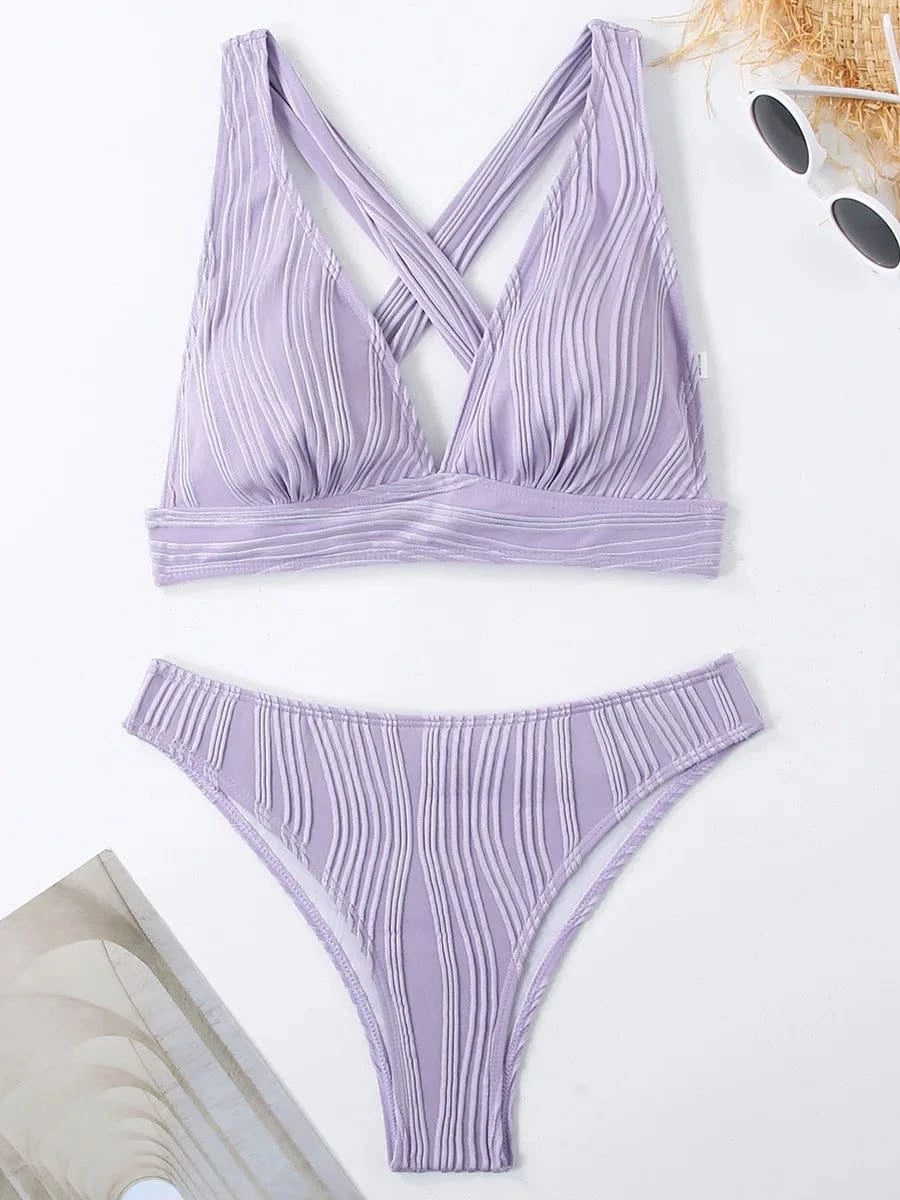 2025 Wrinkled Crinkled Bikini Women Swimwear Female Swimsuit Two-pieces Bikini Set High Cut Bathing Suit Swim Beach Wear Lady - A-1 Thread Vault
