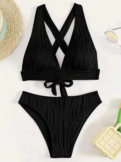 2025 Wrinkled Crinkled Bikini Women Swimwear Female Swimsuit Two-pieces Bikini Set High Cut Bathing Suit Swim Beach Wear Lady - A-1 Thread Vault