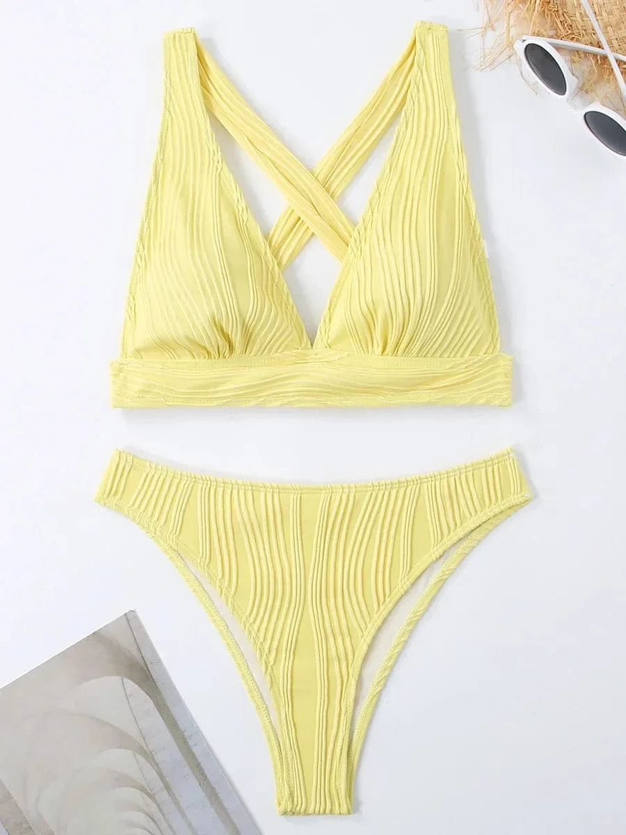 2025 Wrinkled Crinkled Bikini Women Swimwear Female Swimsuit Two-pieces Bikini Set High Cut Bathing Suit Swim Beach Wear Lady - A-1 Thread Vault